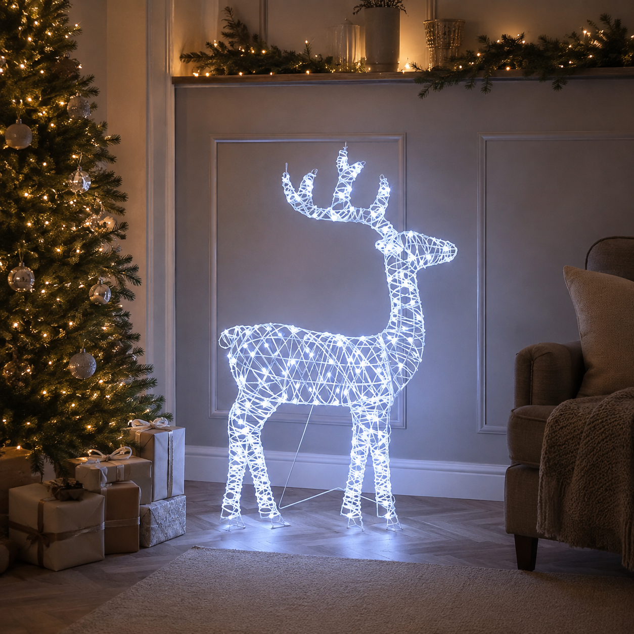 Standing White Faux 2D Stag 105cm