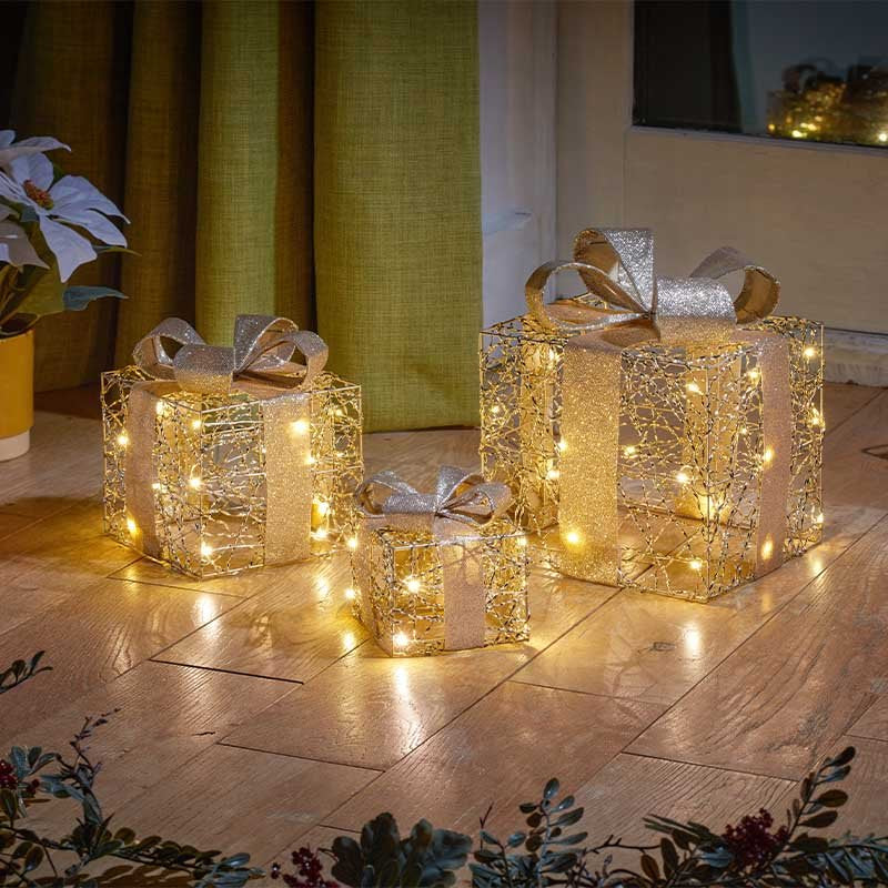 Gold Weave Faux Gift Boxes