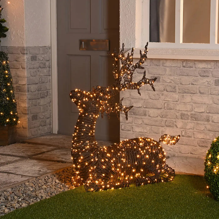 Sitting Brown Rattan Reindeer 88cm