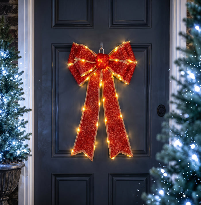 Red Pre-Lit Christmas Bow