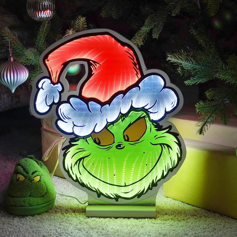 Grinch with Santa Hat Infinity Christmas Light - 40cm