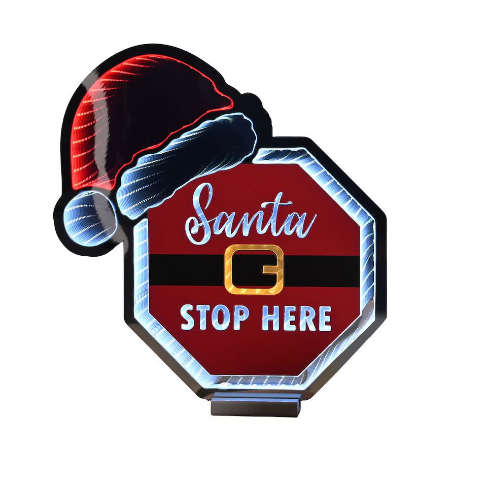 Santa Stop Here with Hat Infinity Christmas Light - 60cm