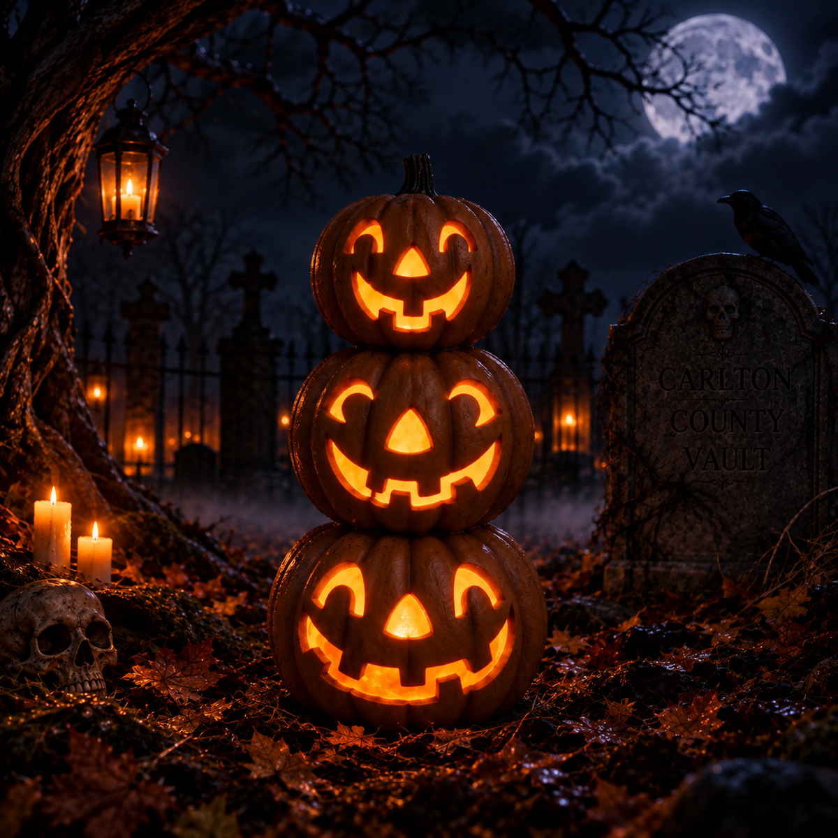 Smiling Pumpkin Tower with LED Lights