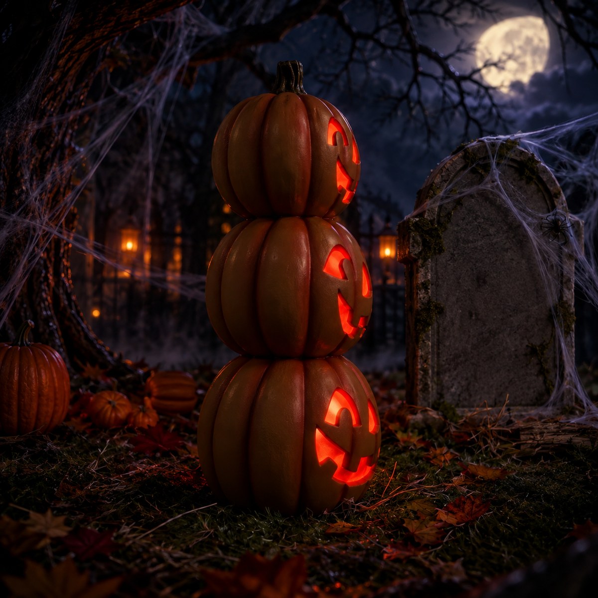 Smiling Pumpkin Tower with LED Lights