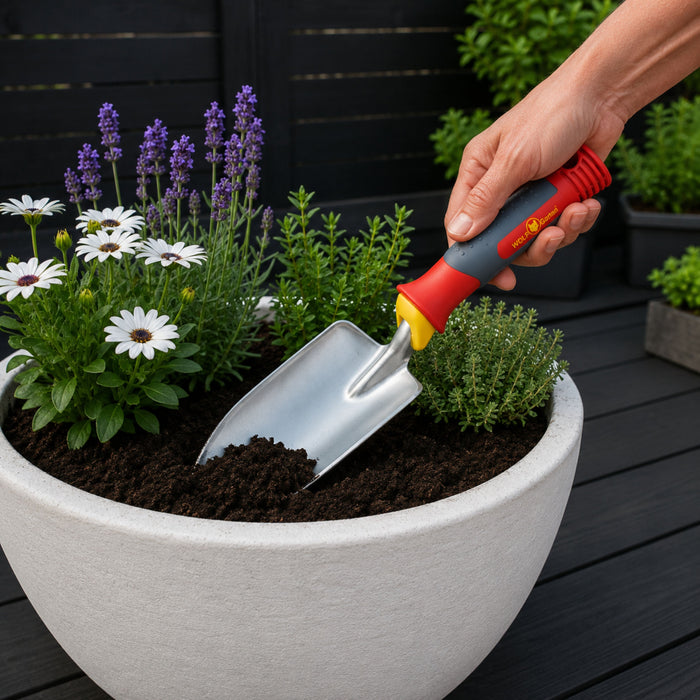 Wolf Garten 7cm Wide Planting Trowel with Comfort Grip Fixed Handle