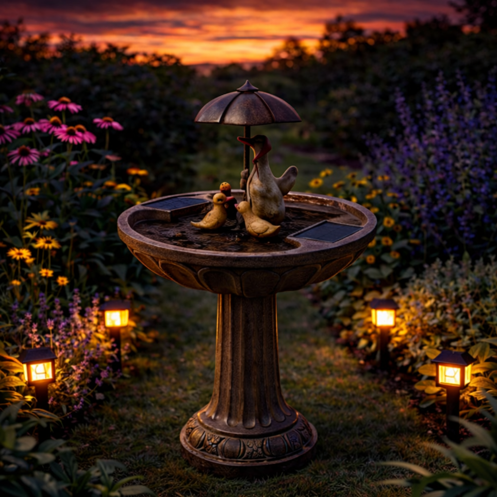 Duck Family Solar Water Feature