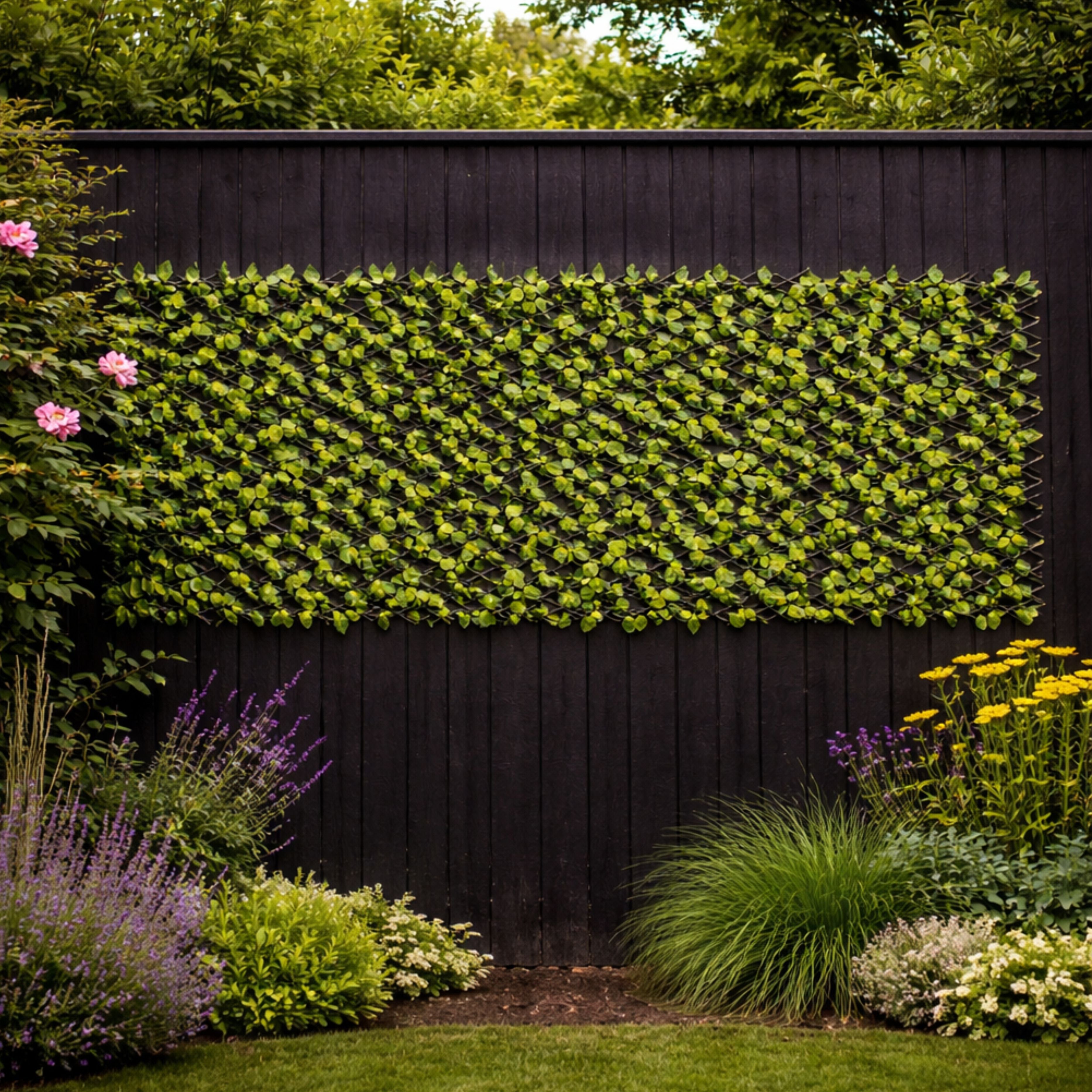 Expanding Trellis with Artificial Leaves – 60cm x 180cm Garden Screening Panel