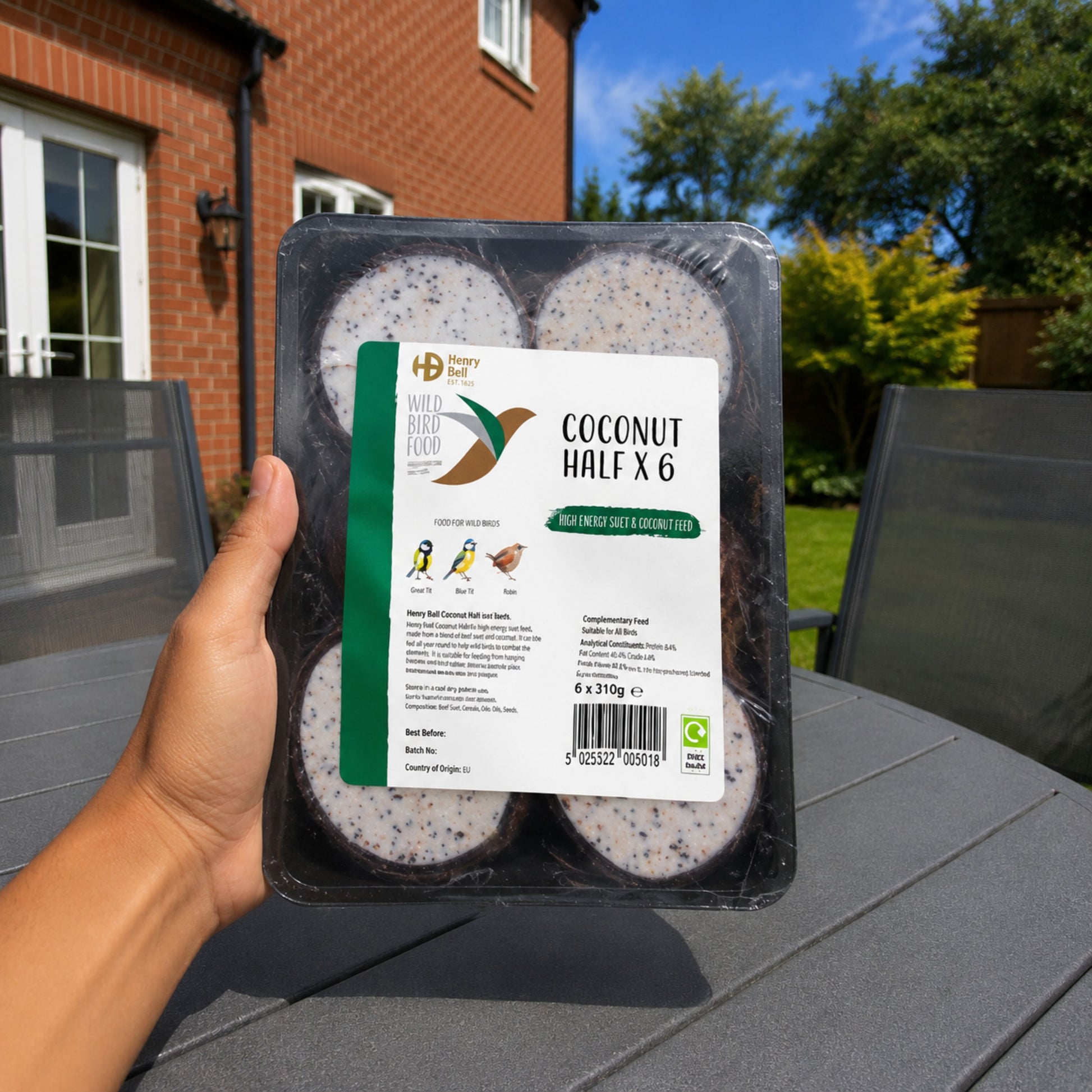 Henry Bell Whole Suet Coconut 6 Pack – Ready to Feed Wild Bird Treat