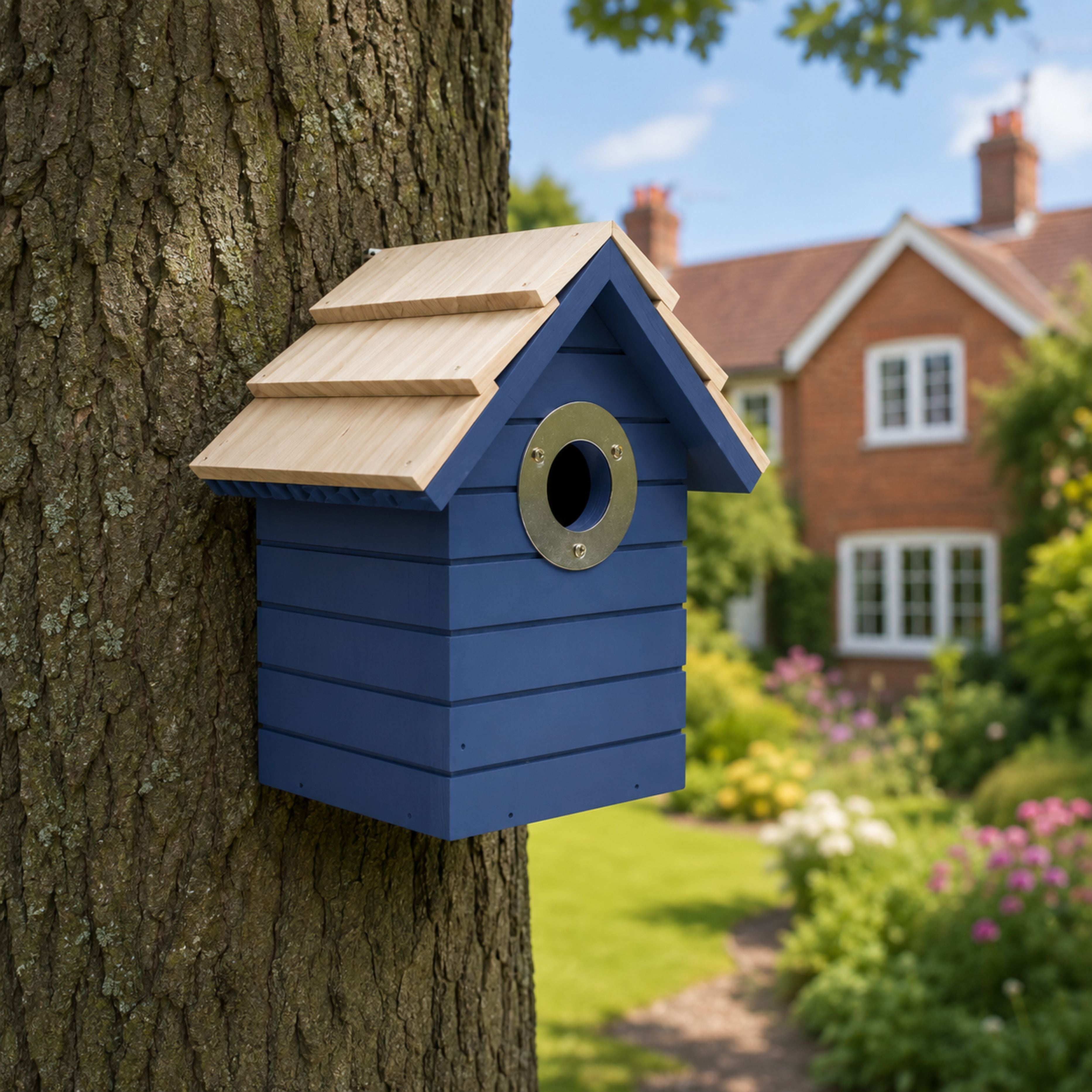 Henry Bell Beach Hut Nest Box Mid Blue – Wooden Bird Nesting Box