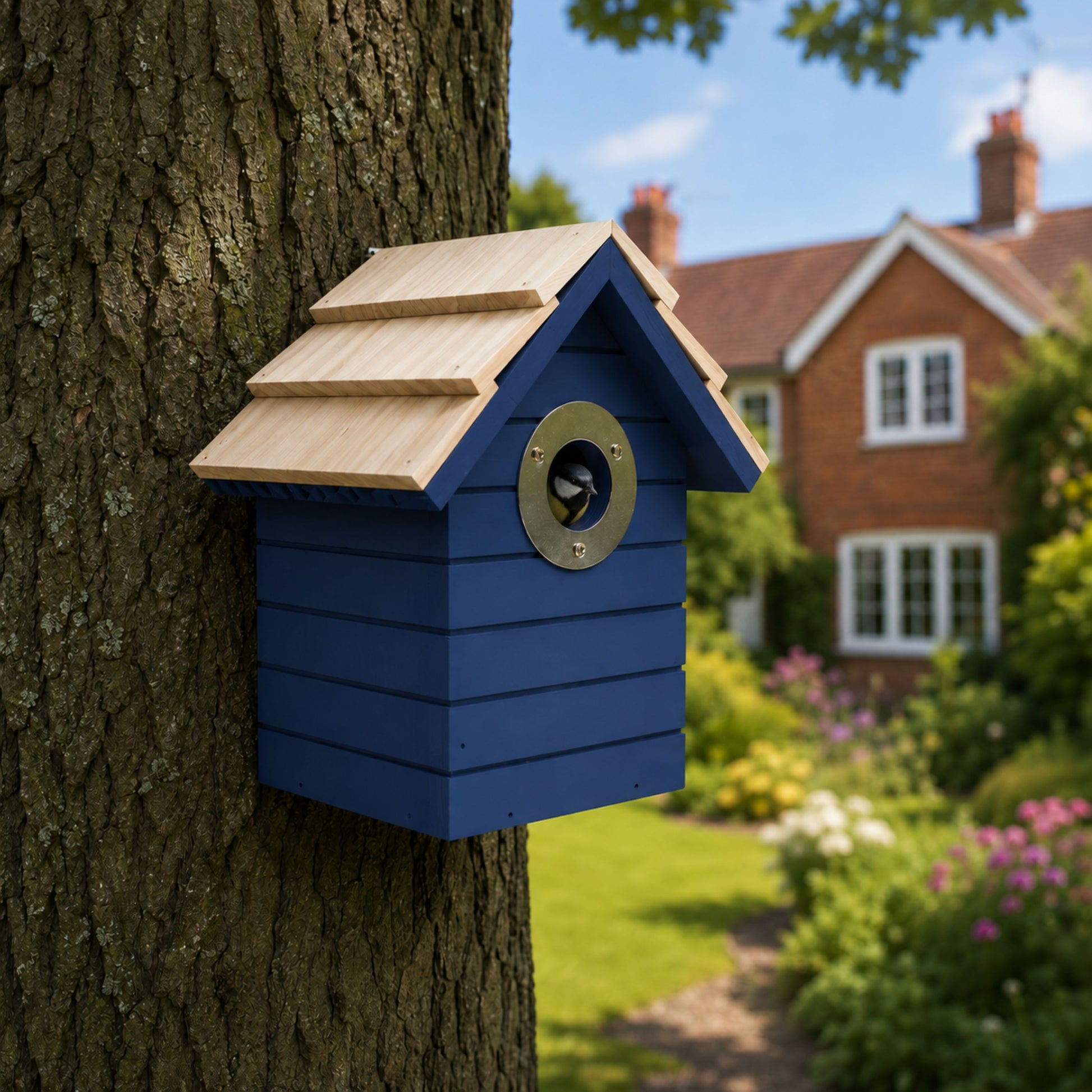 Henry Bell Beach Hut Nest Box Mid Blue – Wooden Bird Nesting Box