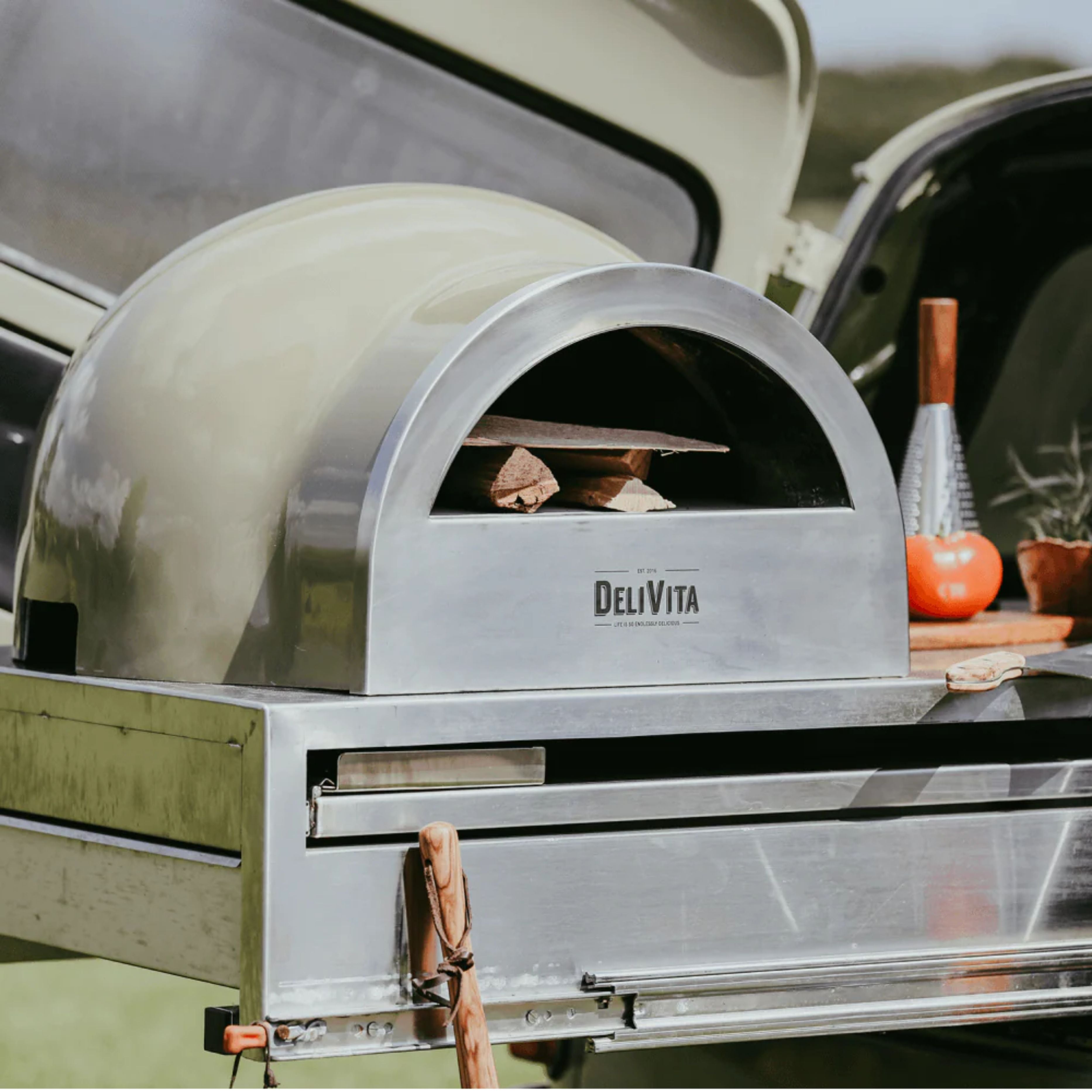 DeliVita Wood Fired Pizza Oven Olive Green