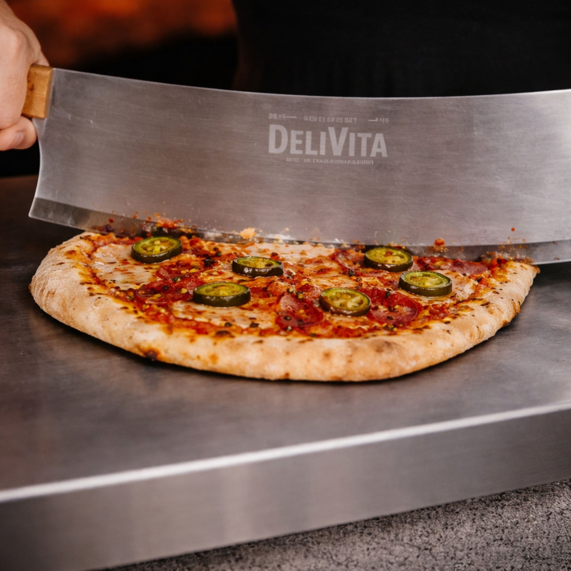 DeliVita Pizza Wheel Cutter – Stainless Steel Blade with Wooden Handle
