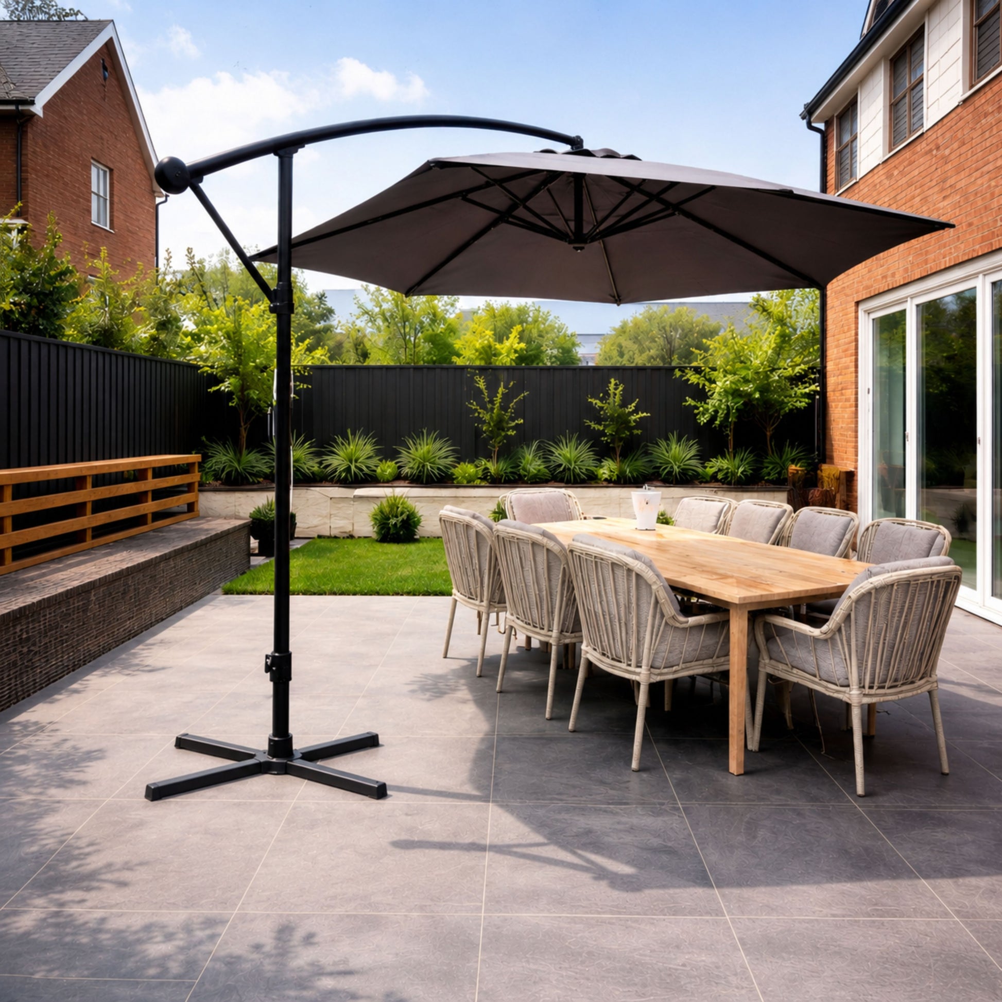 ENJOi Crown Round Banana Cantilever Parasol Grey – 3m