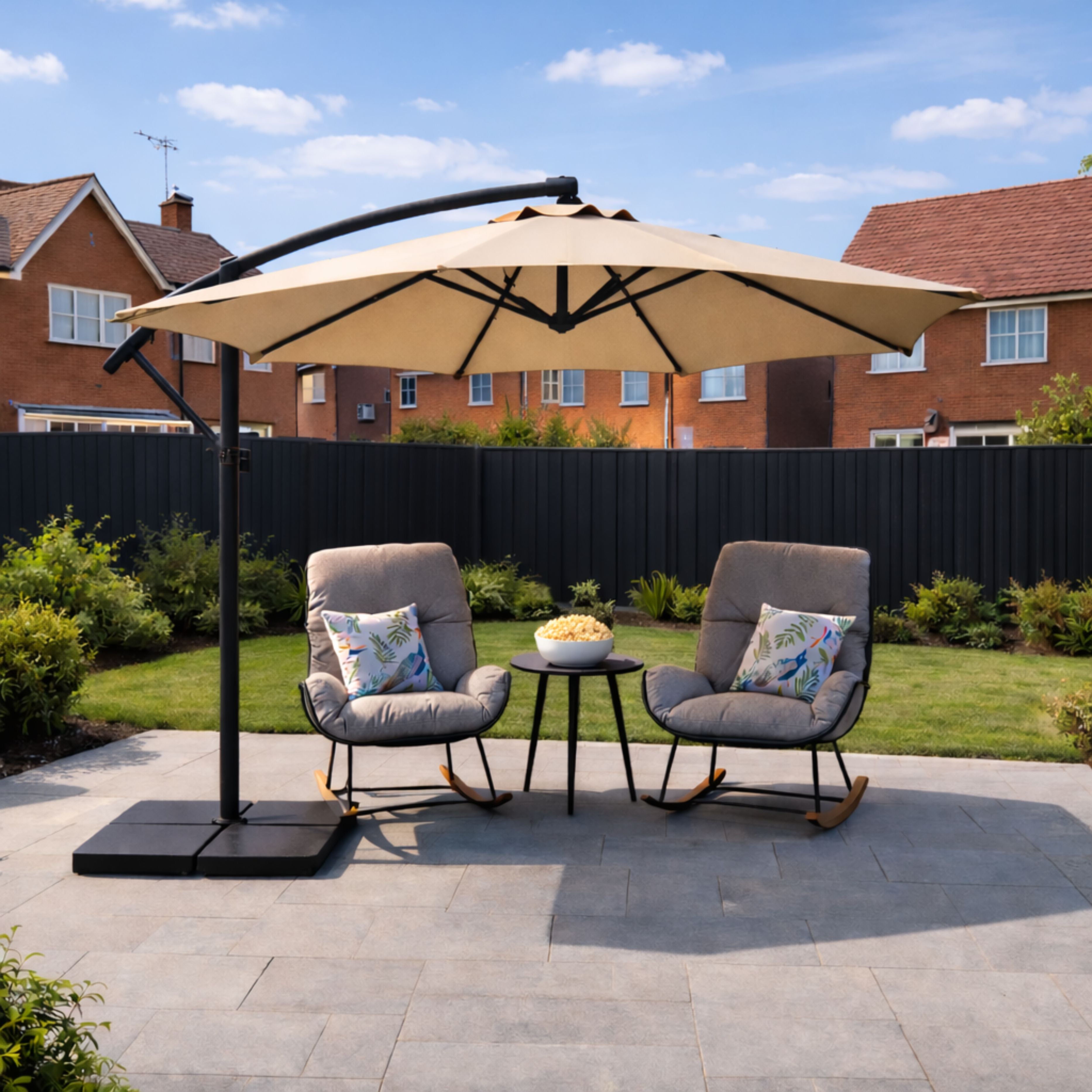 ENJOi Crown 3m Round Taupe Banana Cantilever Parasol with Base