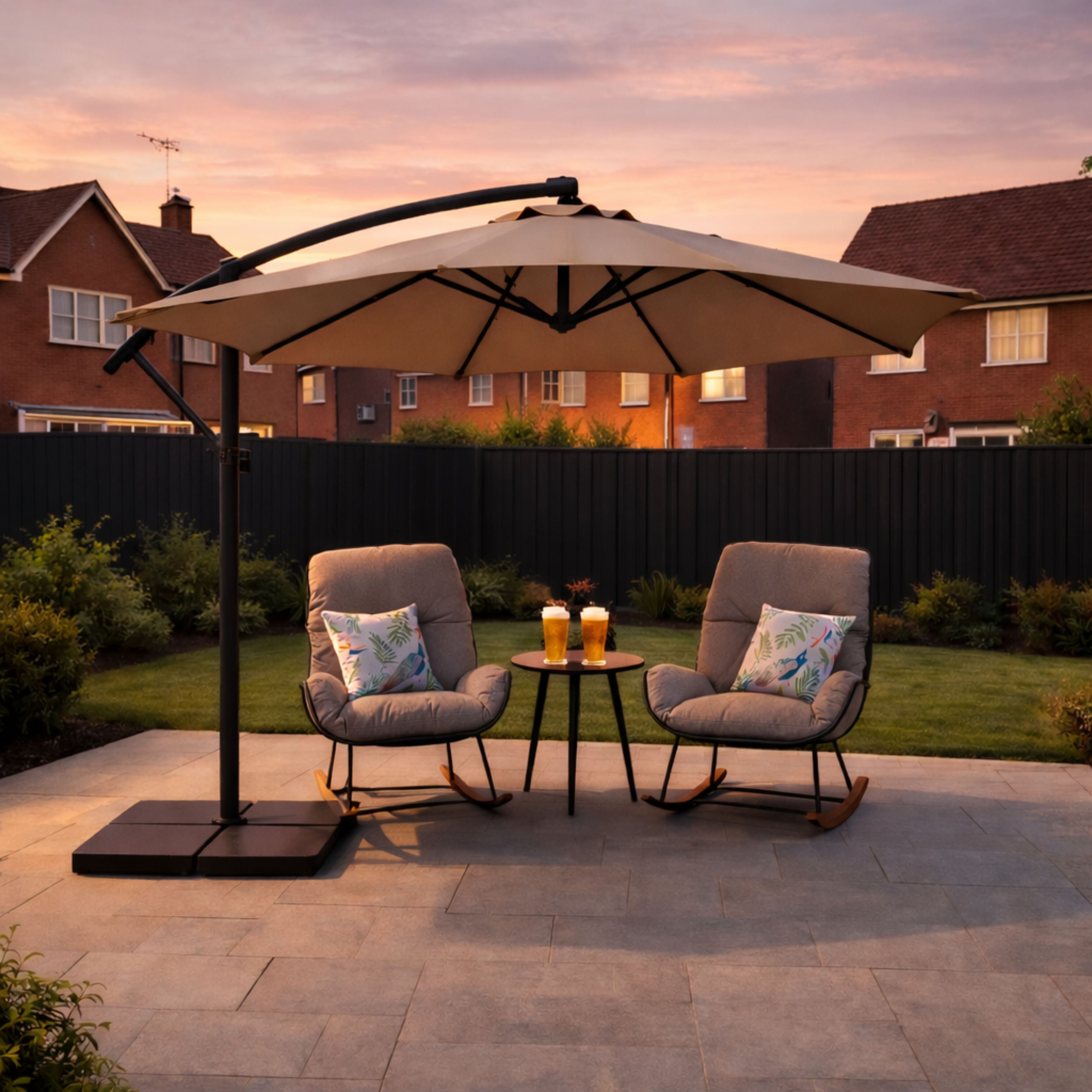 ENJOi Crown 3m Round Taupe Banana Cantilever Parasol with Base