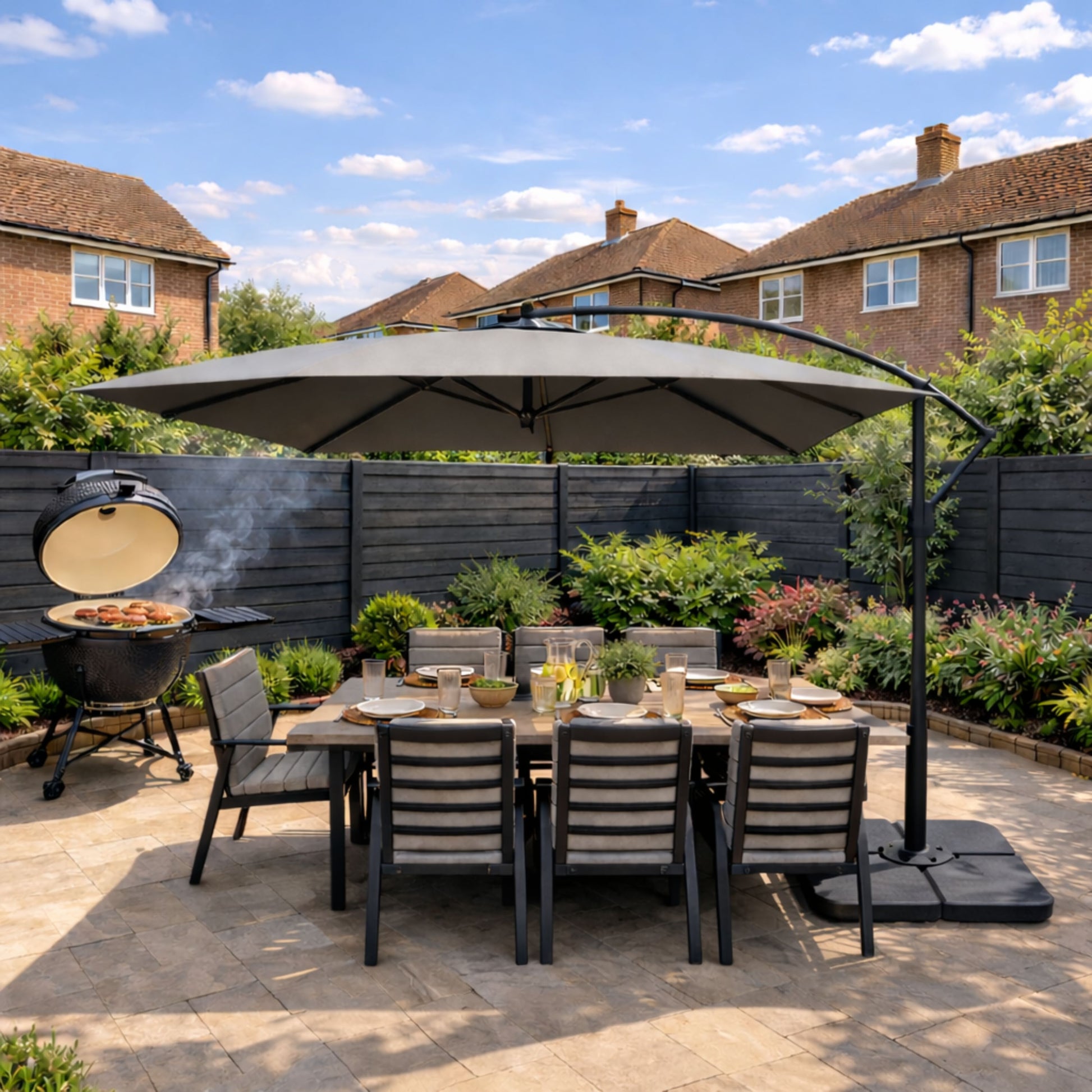 ENJOi Royal 3m x 2m Rectangular Grey Banana Cantilever Parasol with Base