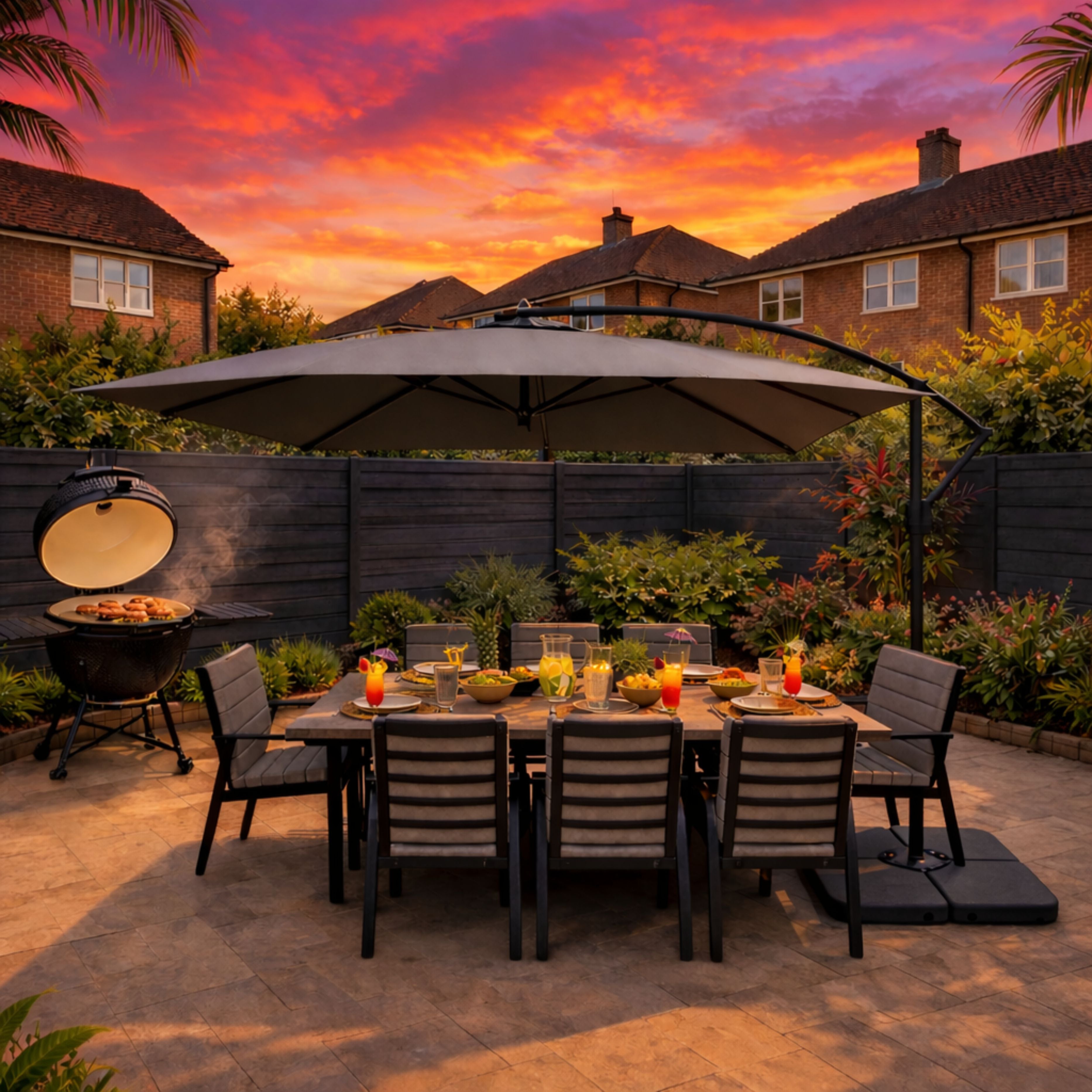 ENJOi Royal 3m x 2m Rectangular Grey Banana Cantilever Parasol with Base