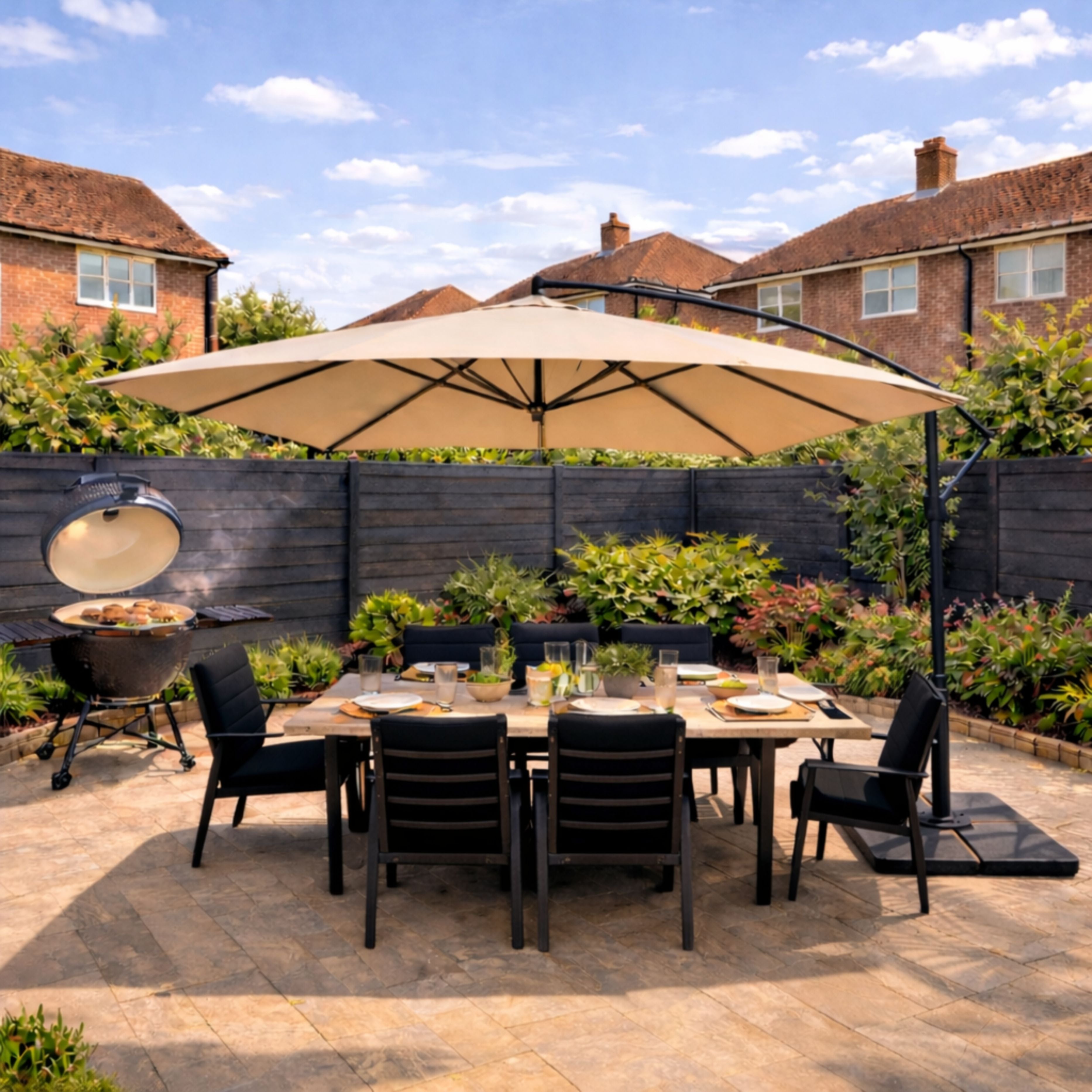 ENJOi Royal 3m x 2m Rectangular Taupe Banana Cantilever Parasol with Base