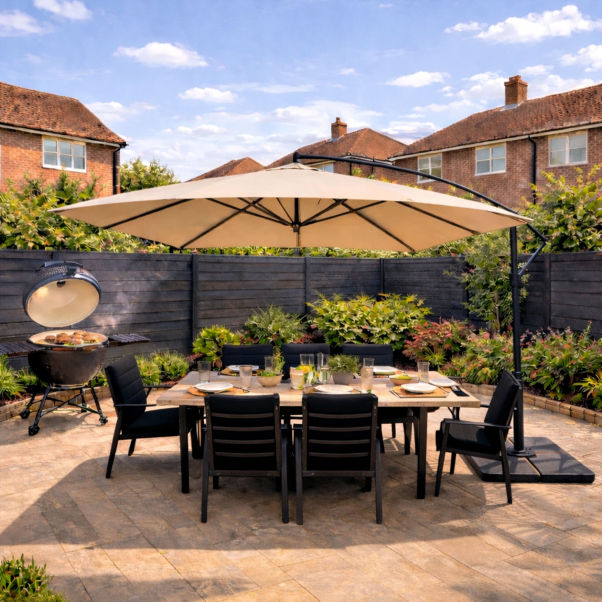 ENJOi Royal 3m x 2m Rectangular Taupe Banana Cantilever Parasol with Base