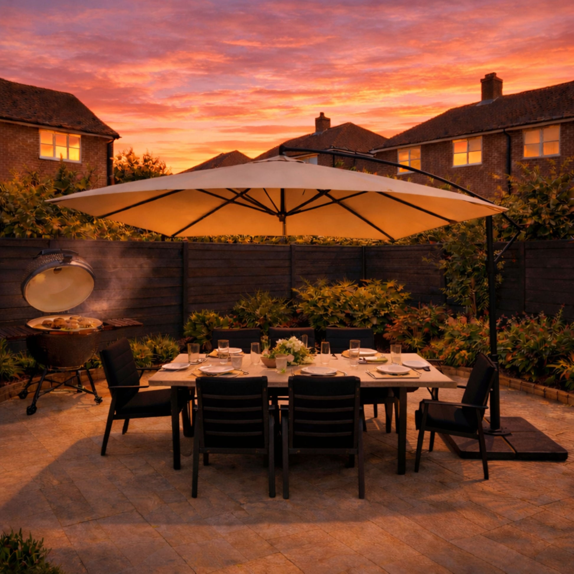 ENJOi Royal 3m x 2m Rectangular Taupe Banana Cantilever Parasol with Base