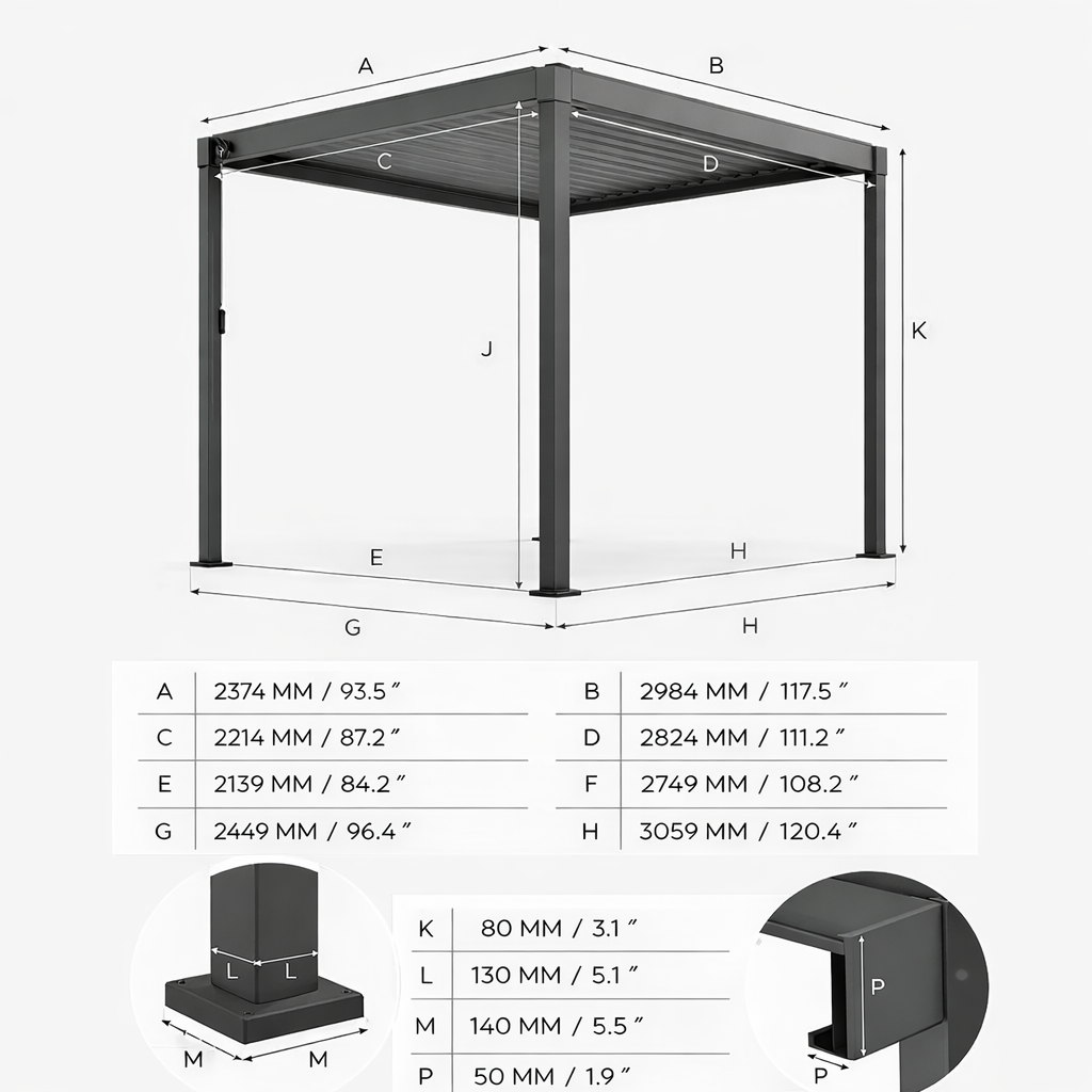 ENJOi Aura Pergola 3m x 2.4m Square Grey