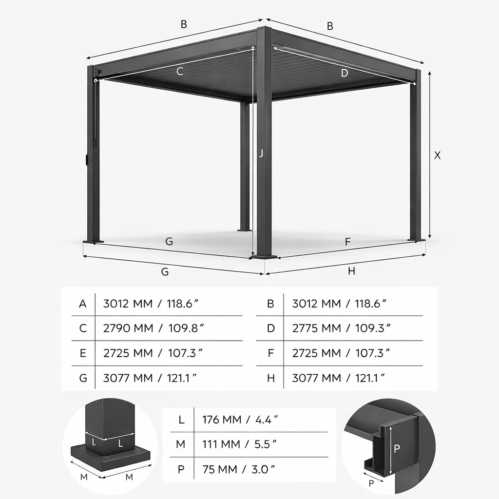 ENJOi Leo Aluminium Pergola 3m Square Grey