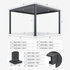 Measurement chart of a metal pergola with dimensions labelled on a white background