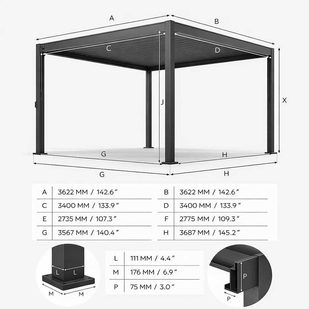 ENJOi Leo Aluminium Pergola 3.6m Square Grey