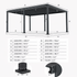 Measurement chart of a black metal gazebo with dimensions labeled.