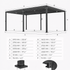 Measurement chart of a metal pergola with dimensions labelled on a white background