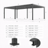 Measurement chart of a metal pergola structure with labelled dimensions.
