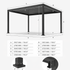 Measurement chart of a black metal gazebo with dimensions labeled.