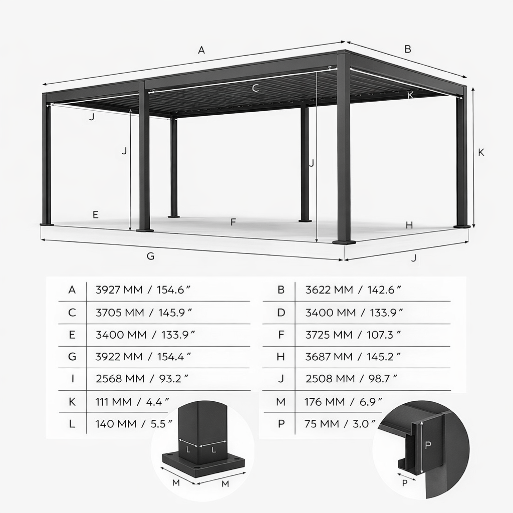ENJOi Leo Pergola 4m x 3.6m Rec Pebble