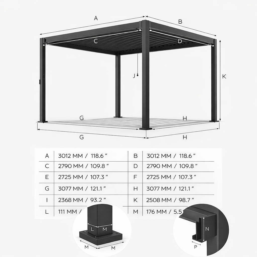 ENJOi Leo Aluminium Pergola 3m x 3m Square Wood
