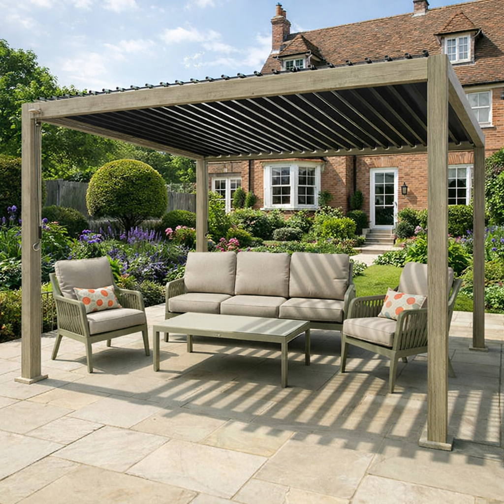 ENJOi Leo Aluminium Pergola 4m x 3m Rectangular Wood