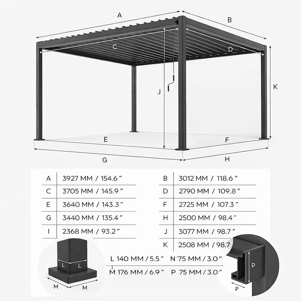 ENJOi Leo Aluminium Rectangular Pergola Wood Effect - 4m x 3m