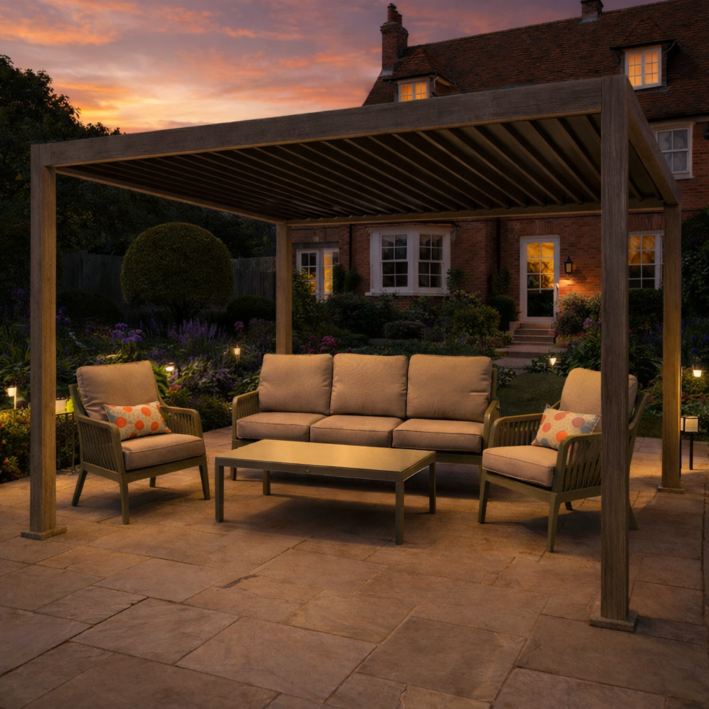 ENJOi Leo Aluminium Pergola 4m x 3m Rectangular Wood
