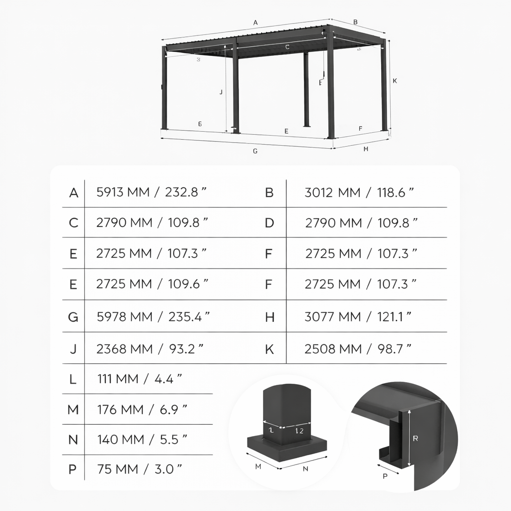 ENJOi Leo Aluminium Rectangular Pergola Wood Effect - 6m x 3m
