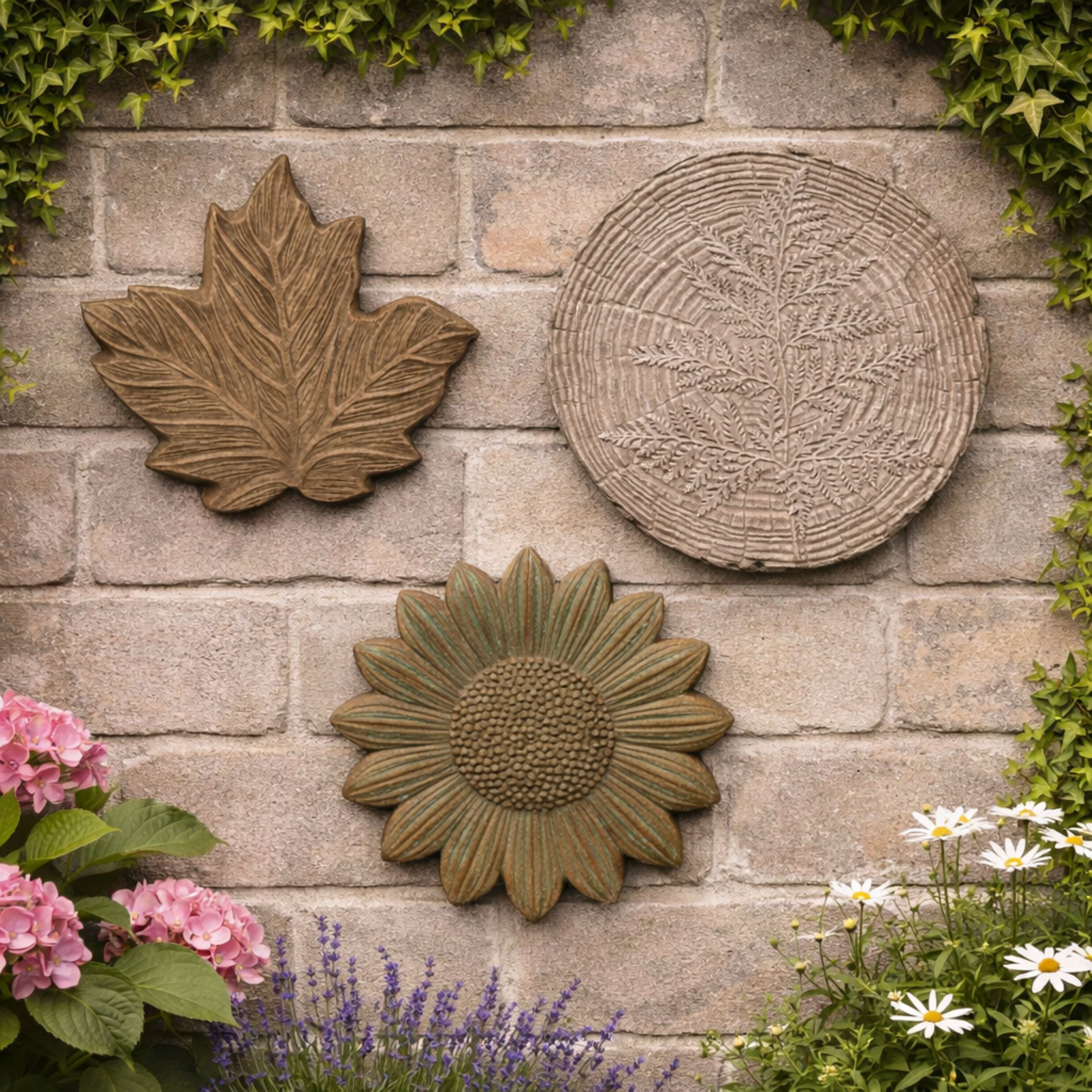 Altico Sunflower, Fossil & Maple Leaf Stepping Stone / Wall Plaque Collection