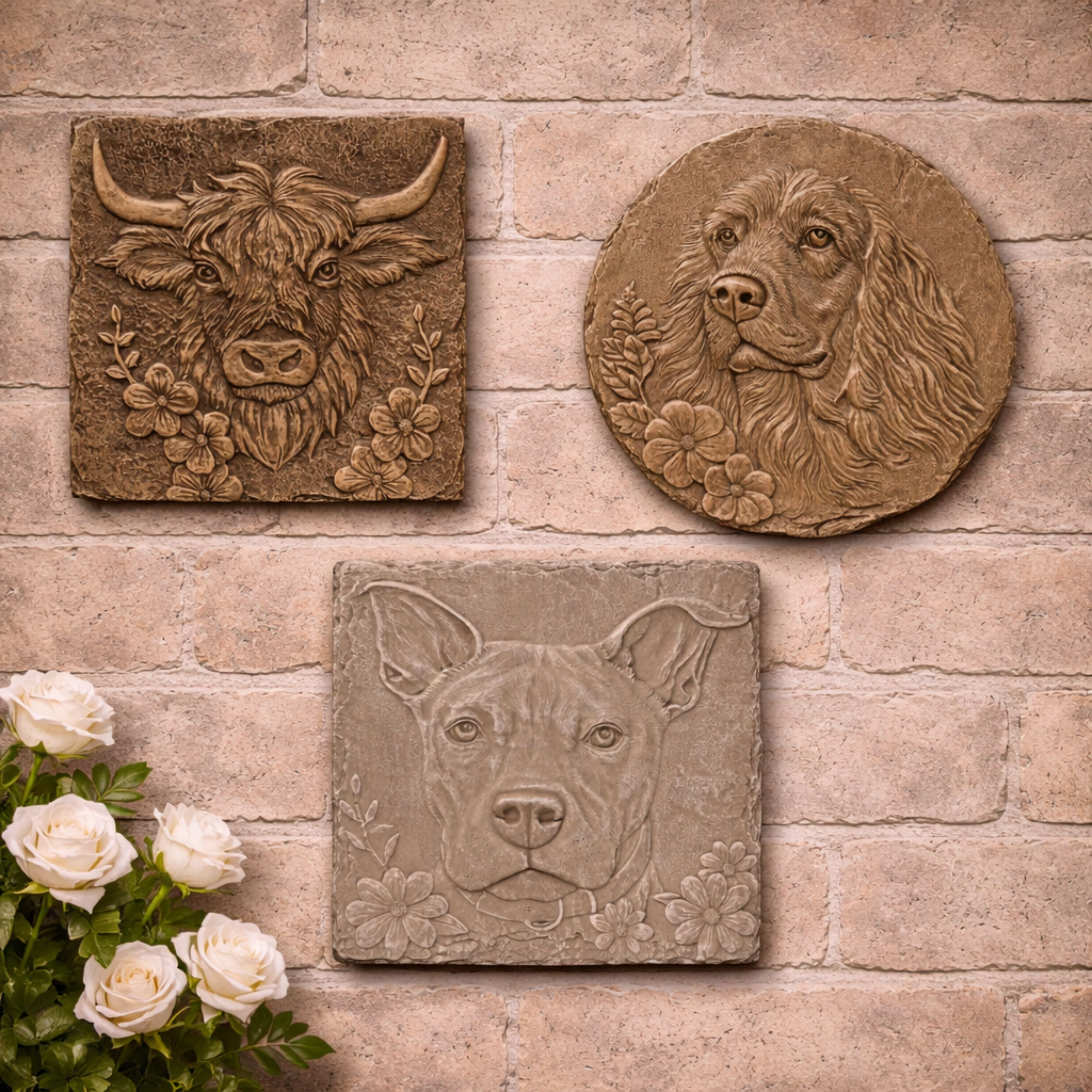 Altico Highland Cow, Cocker Spaniel & Staffordshire Bull Stepping Stone / Wall Plaque