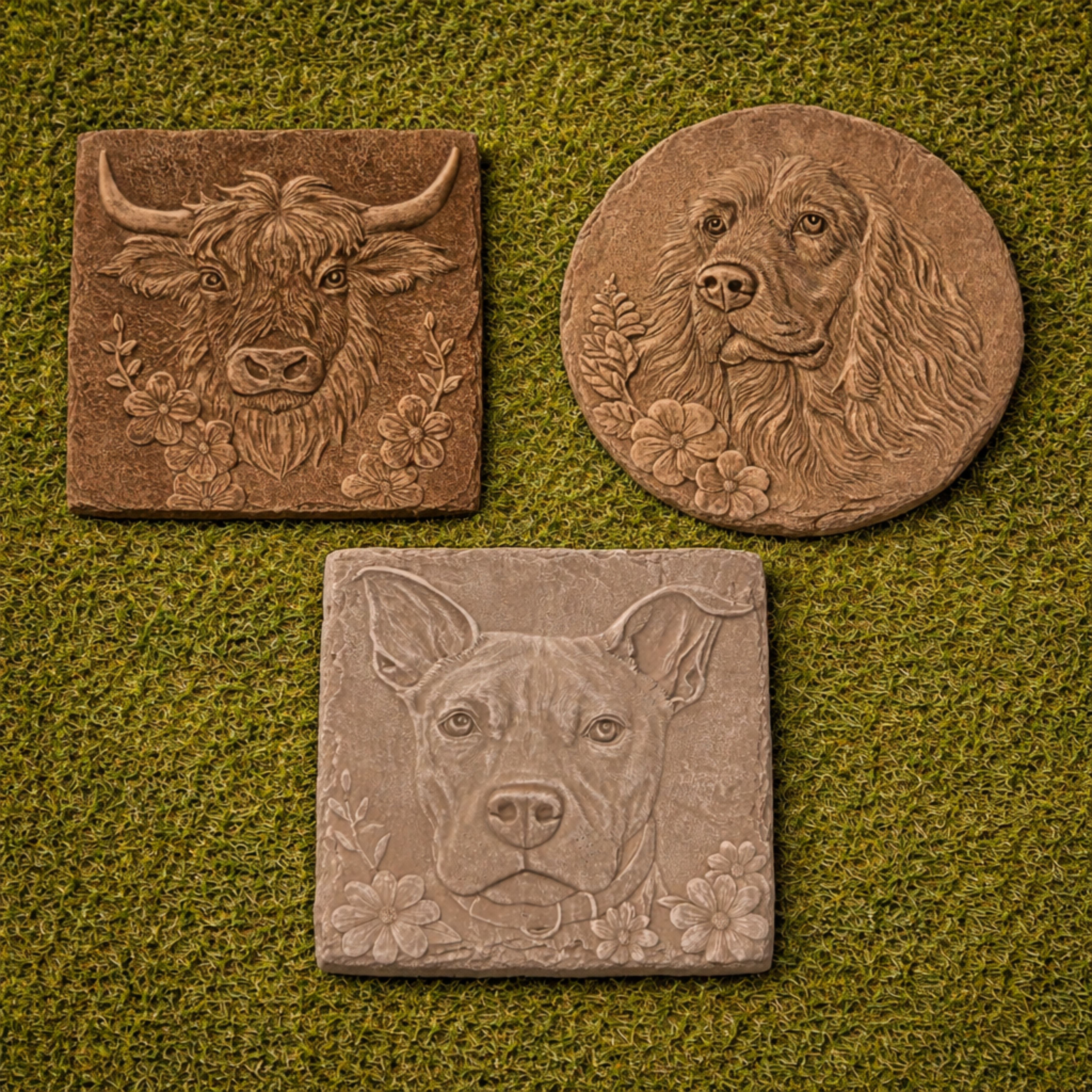 Altico Highland Cow, Cocker Spaniel & Staffordshire Bull Stepping Stone / Wall Plaque