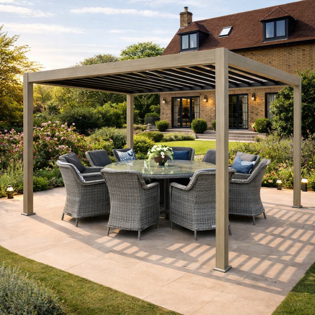 ENJOi Leo Aluminium Pergola 4.0m x 3.6m Rectangular Wood