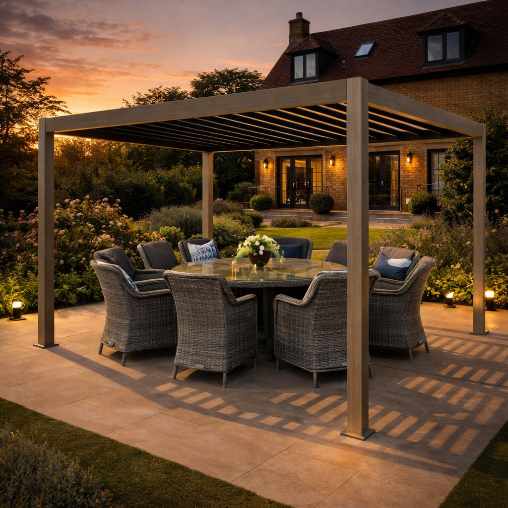 ENJOi Leo Aluminium Pergola 4.0m x 3.6m Rectangular Wood