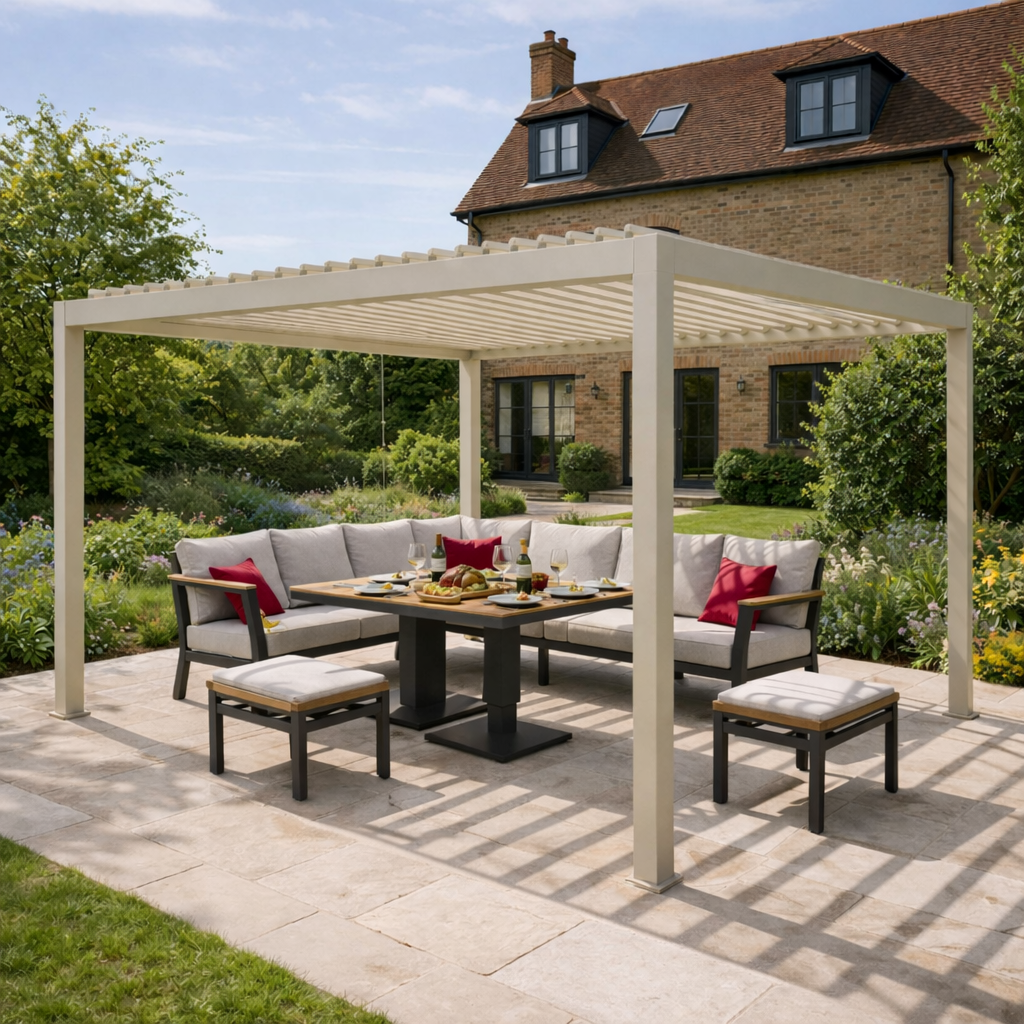 ENJOi Leo Aluminium Pergola 4m x 3m Rectangular Pebble
