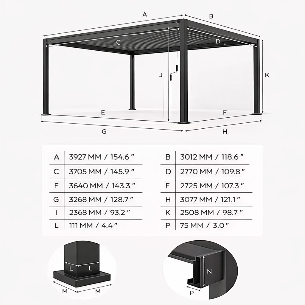 ENJOi Leo Aluminium Rectangular Pergola Pebble - 4m x 3m
