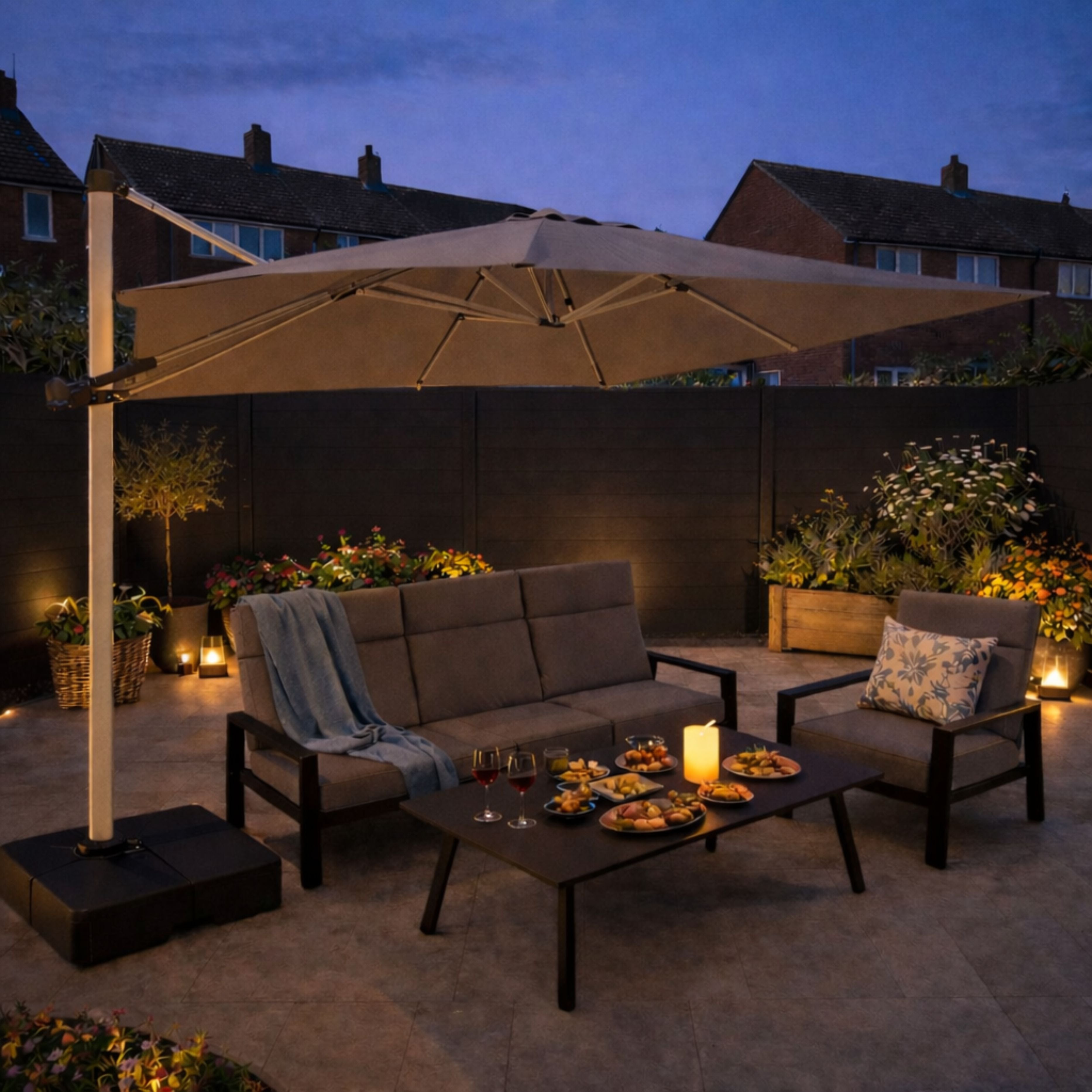 ENJOi Atlas 3m x 3m Square Taupe Cantilever Parasol with Base