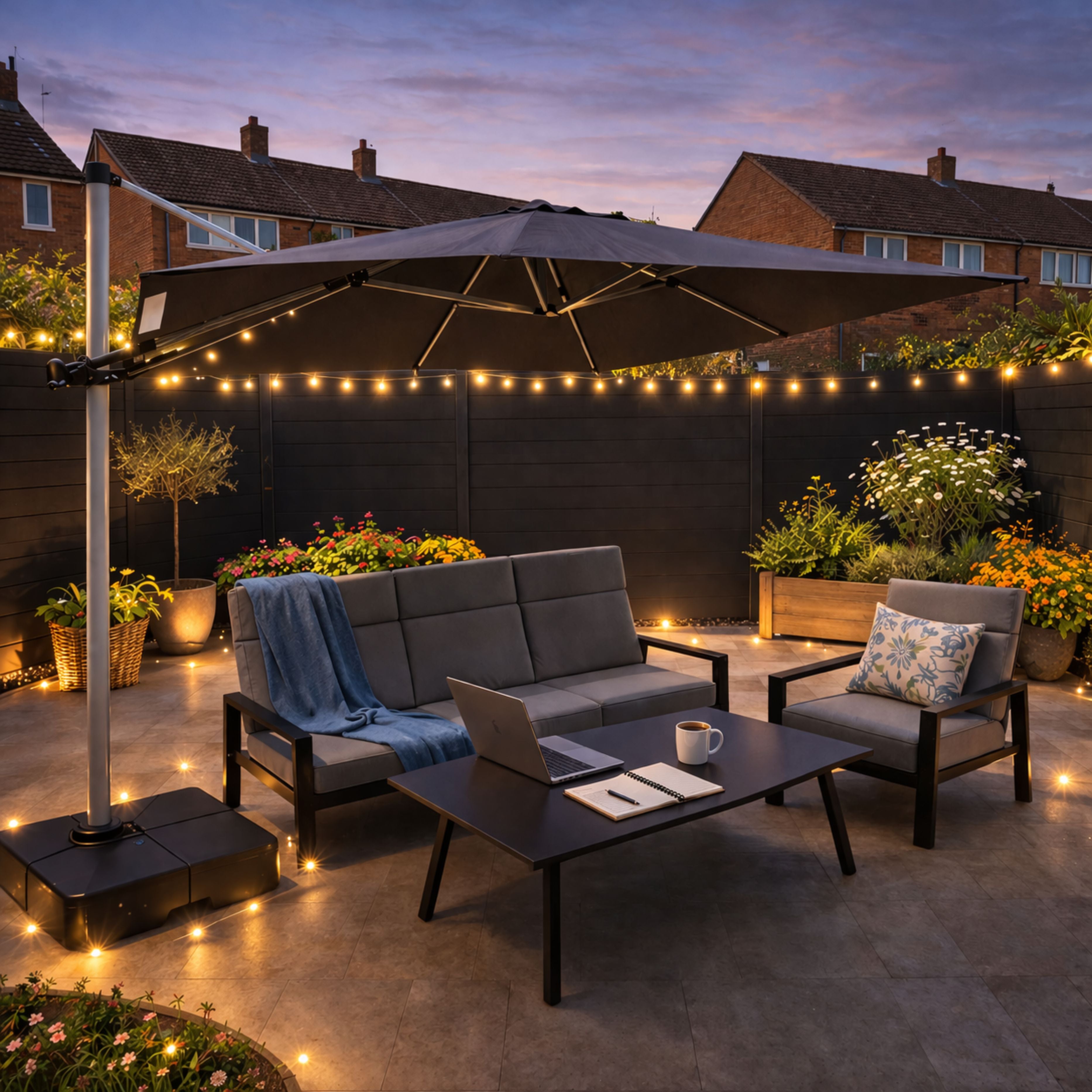 ENJOi Atlas 3m x 3m Grey Square Cantilever Parasol With Base