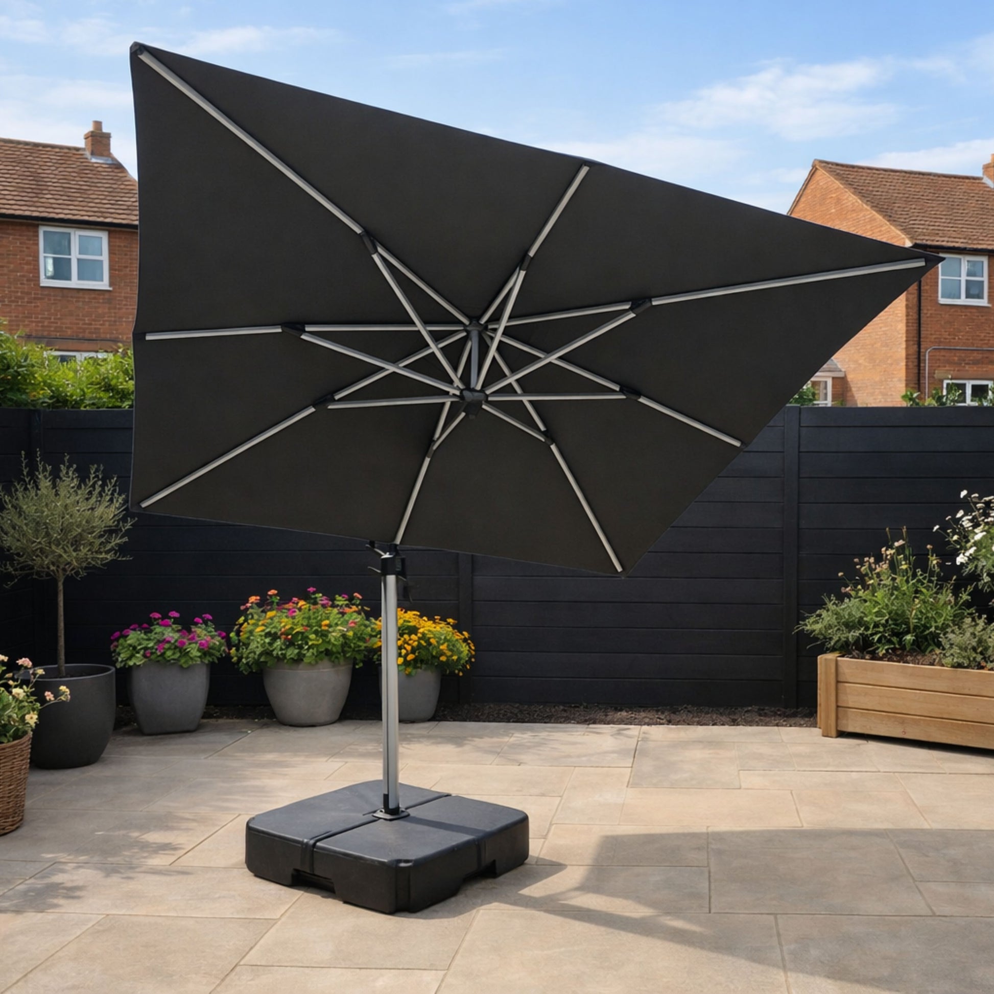 ENJOi Atlas 3m x 3m Grey Square Cantilever Parasol With Base