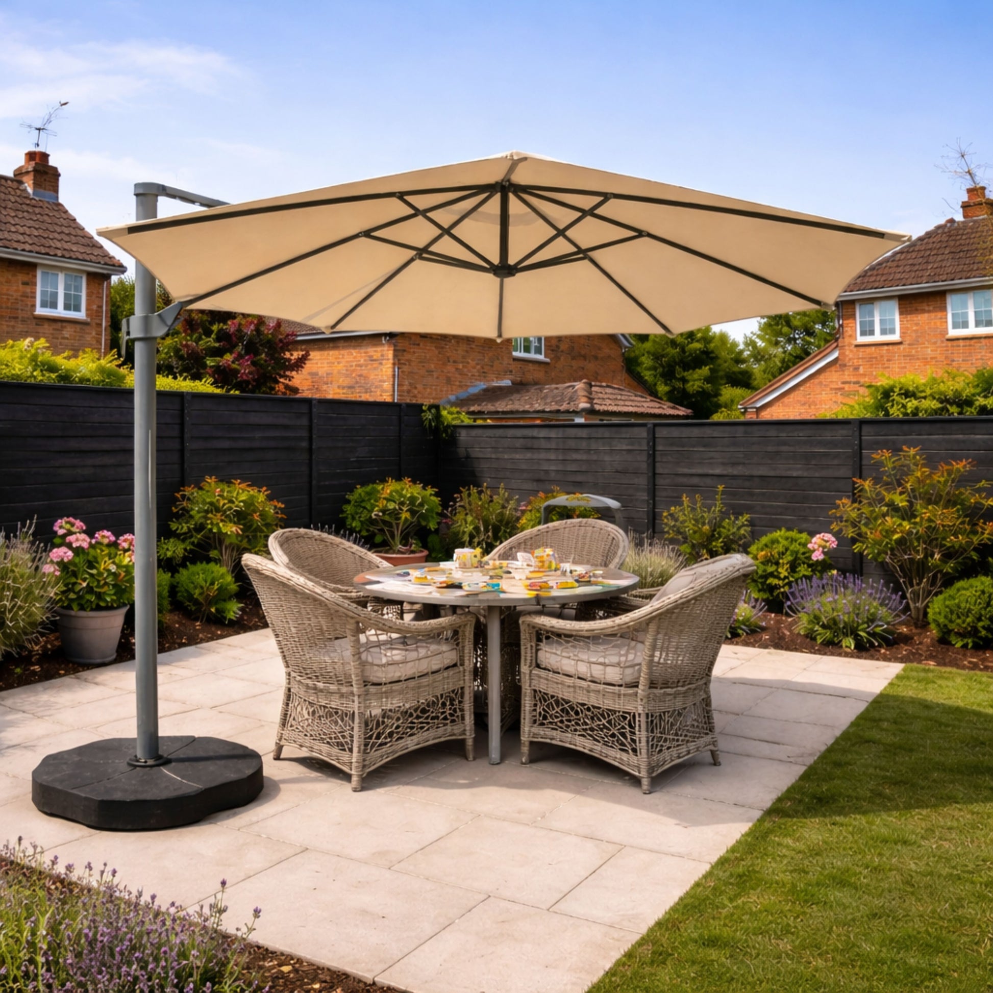 ENJOi Atlas Round Cantilever Parasol (with base) Taupe - 3m