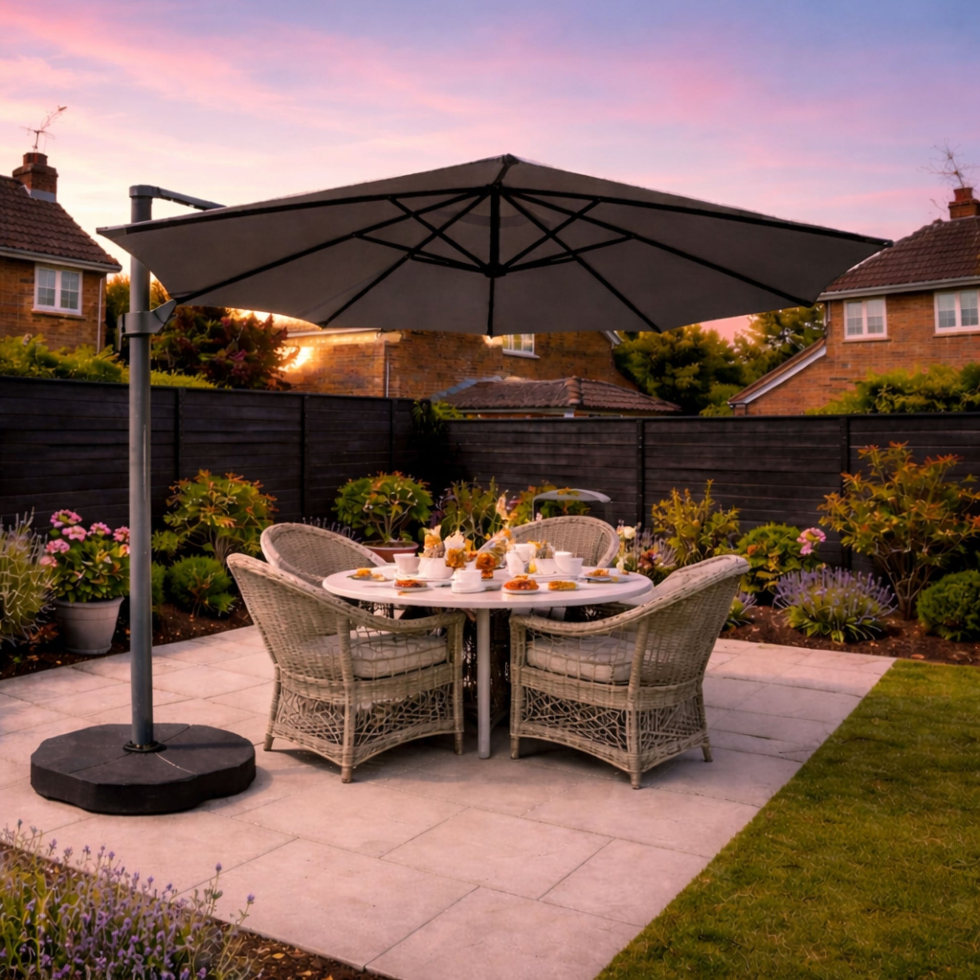 ENJOi Atlas Round Cantilever Parasol (with base) Grey - 3m